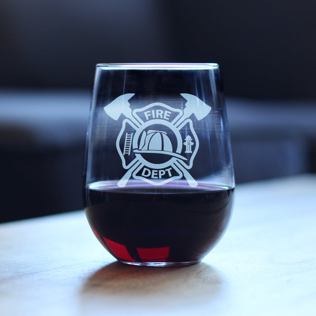 Firefighter Symbol Engraved Stemless Wine Glass, Unique Gifts for Firefighters, Firemen & Firewomen
