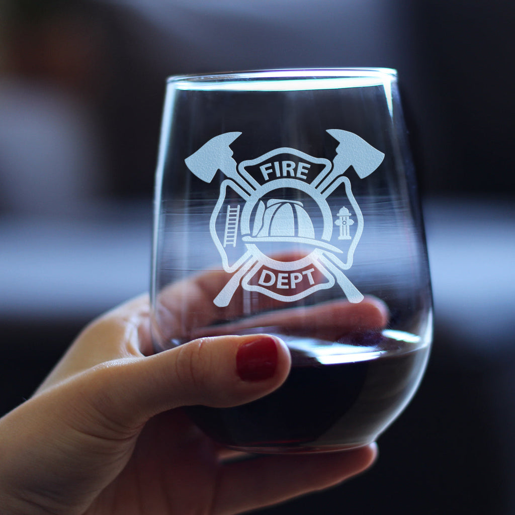 Firefighter Symbol Engraved Stemless Wine Glass, Unique Gifts for Firefighters, Firemen & Firewomen