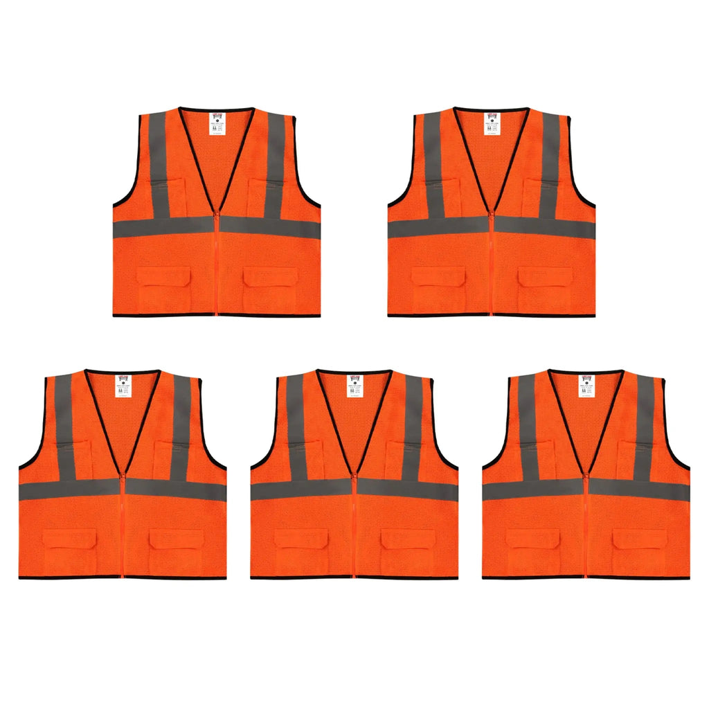 Safety Main 05EAMO Economy Vest, Class 2, All Mesh, Hi-Vis Orange, Pack of 5