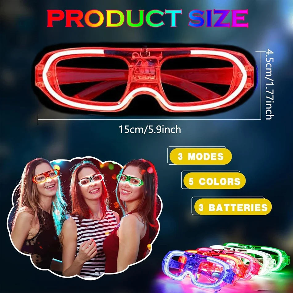 15/30 PCS LED Glow Glasses Multicolors Light Up Glasses Glow in the Dark Party Supplies Neon Party Favors for Wedding
