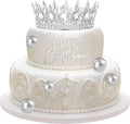 8 Pcs Silver Queen Crown Birthday Cake Topper for Women Rhinestone Crystal Tiara Wedding Happy Birthday Cake Decoration Foam