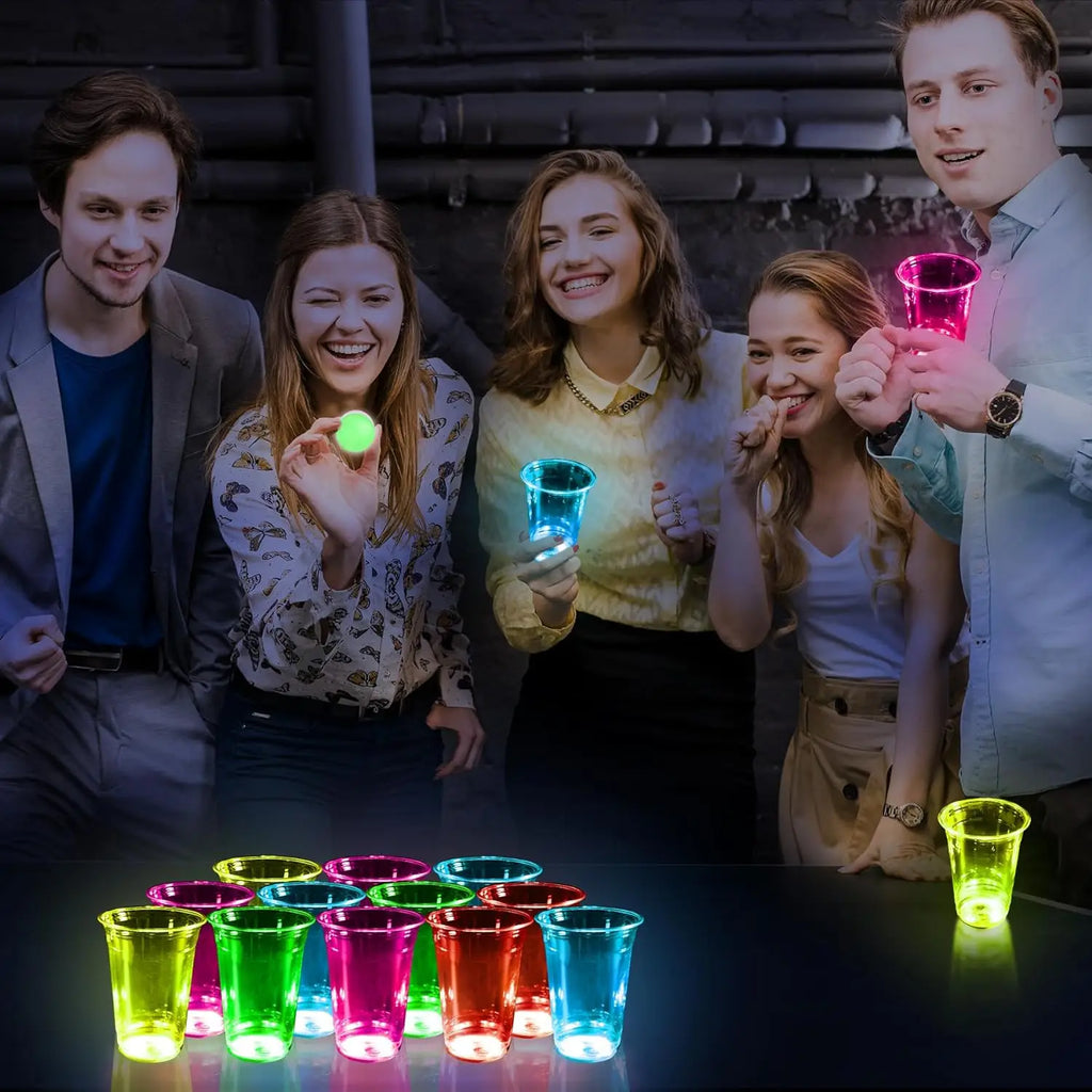 LED Party Pong Set | 50-Piece Cups, Lights & Balls Kit | Parties & Game Nights