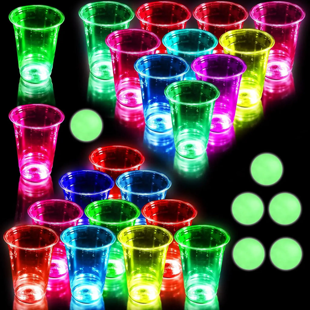 LED Party Pong Set | 50-Piece Cups, Lights & Balls Kit | Parties & Game Nights