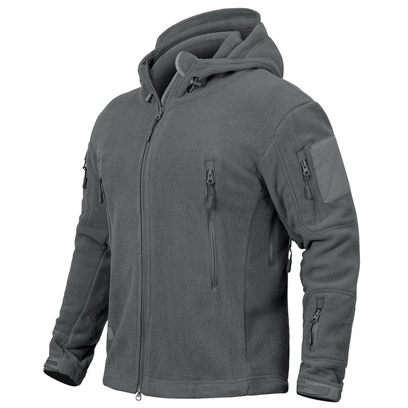 Winter Tactical Fleece Hoodie Jacket Men Warm Outdoor Sport Hooded Coat Multi-Pocket Casual Full Zip Hiking Jacket