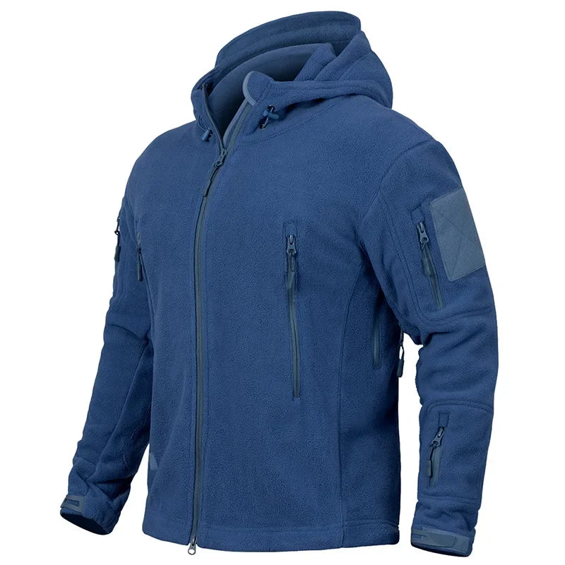 Winter Tactical Fleece Hoodie Jacket Men Warm Outdoor Sport Hooded Coat Multi-Pocket Casual Full Zip Hiking Jacket