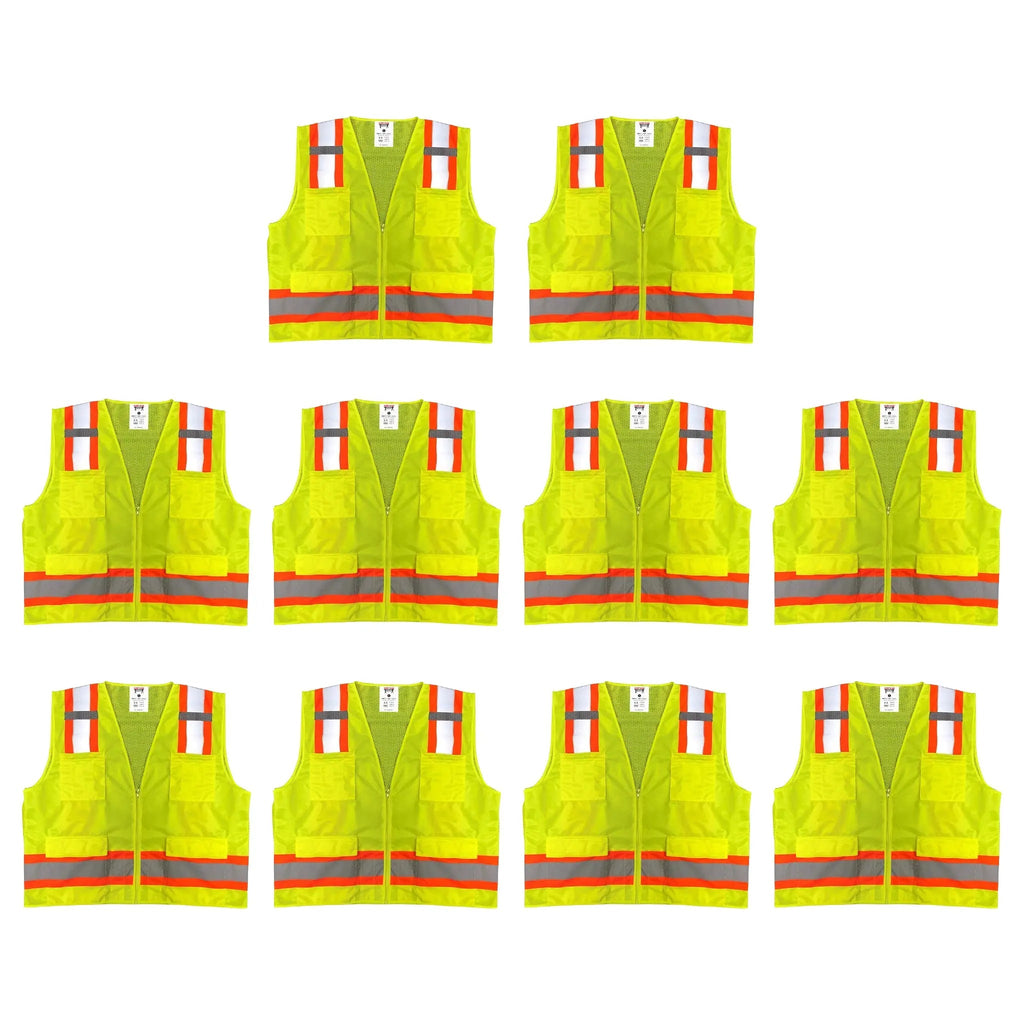 Safety Main 05TTSYZ Surveyor Vest, Class 2, Solid Front, Mesh Back, Hi-Vis Yellow, Pack of 10