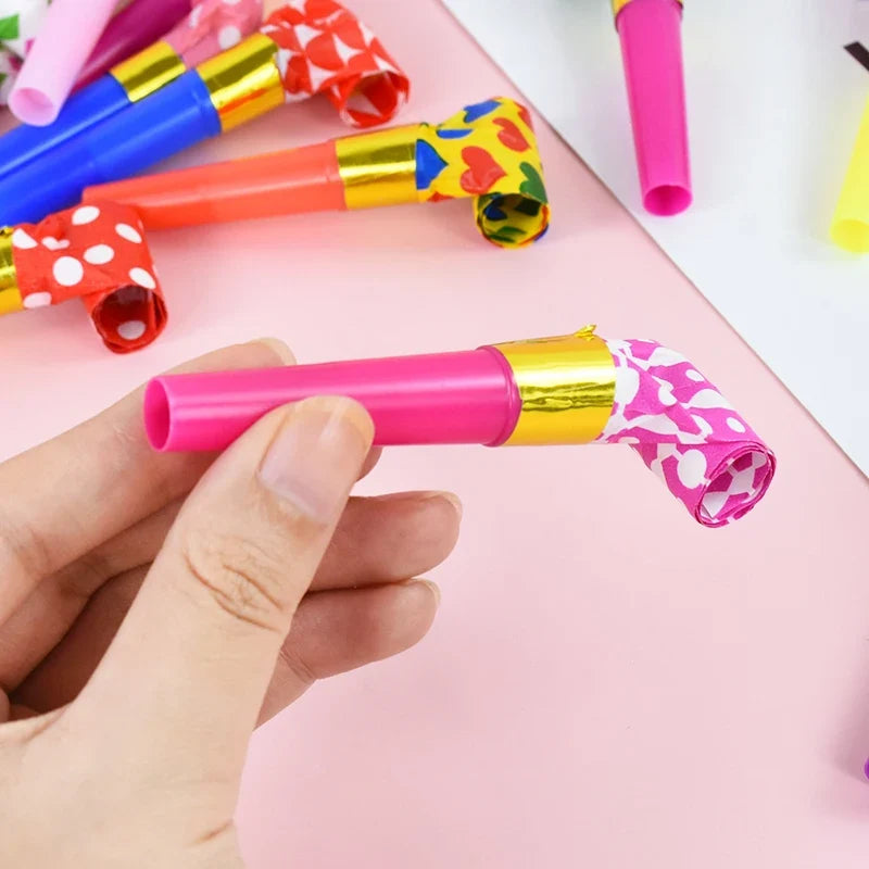 10/100pcs Colorful Blowout Whistle Blow Roll Toy Kids Birthday Party Favors Gifts Cheer Props Pinata Filler Baby Shower