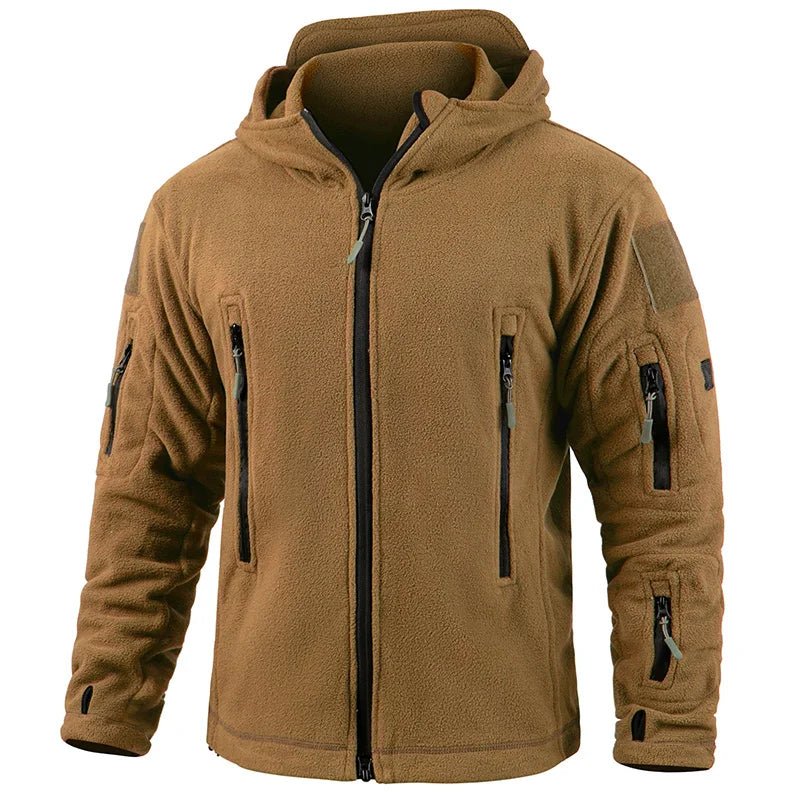 Men's Warm Tactical Fleece Jacket Zip Up Thicken Polar Hoodie Winter Outdoor Sport Hiking Hooded Coat Multi-Pocket