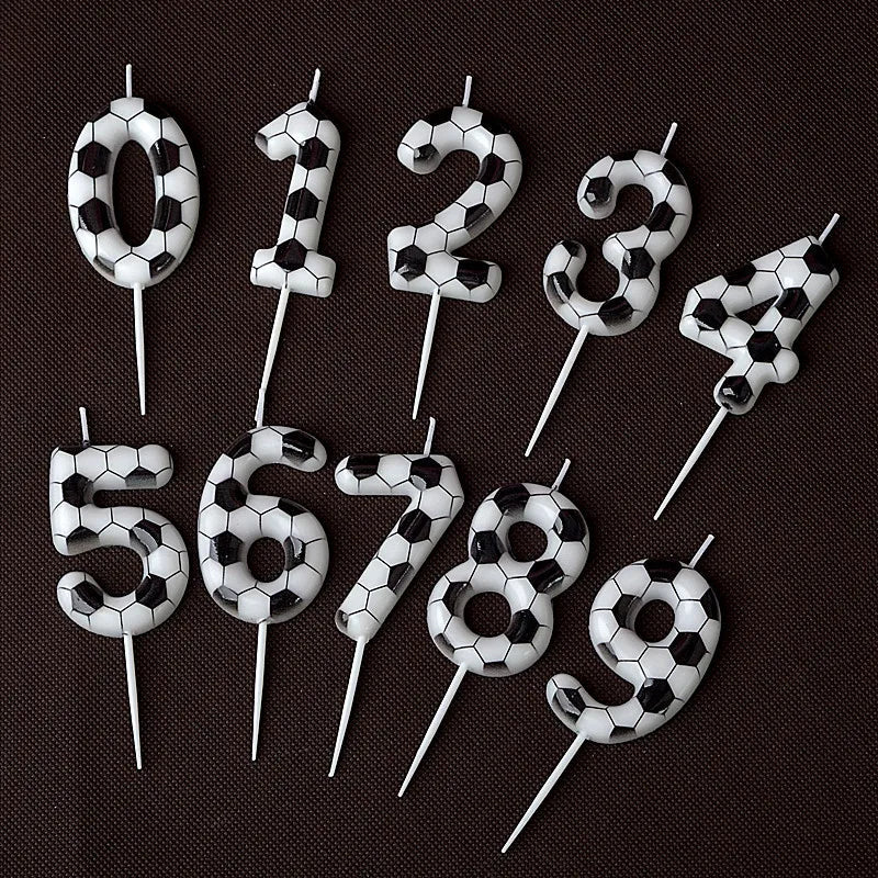 Black White Soccer Number Birthday Candle 0‑9 Football Pattern Digital Cake Topper Soccer Sports Theme Party Cake Decor Supplies
