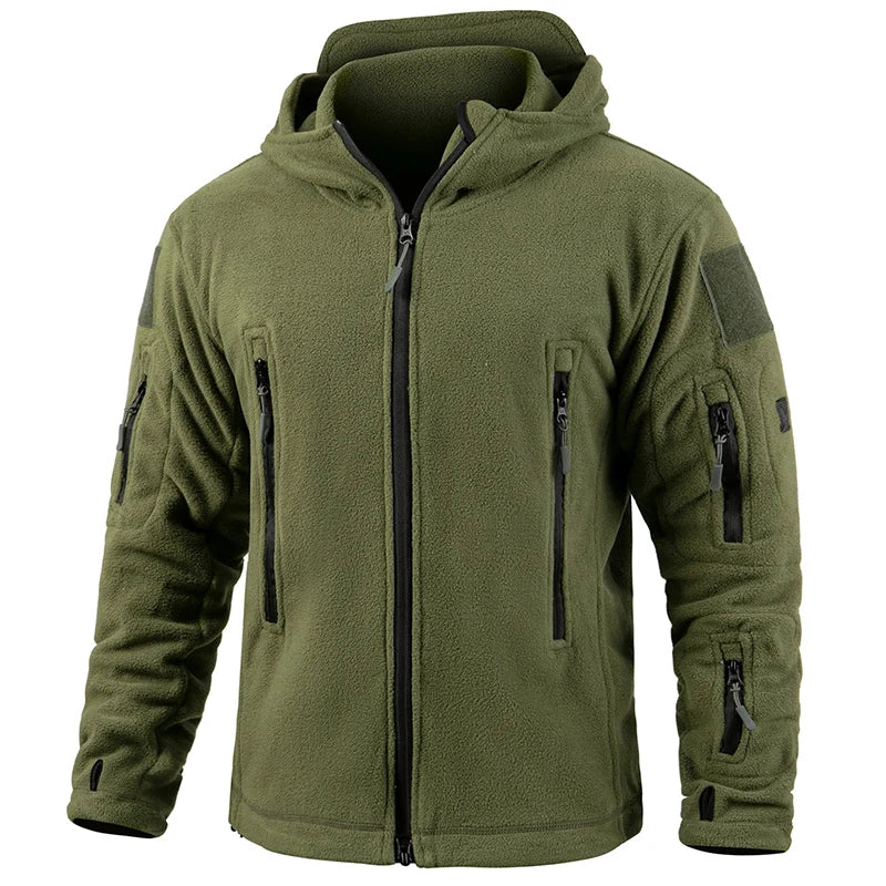 Men's Warm Tactical Fleece Jacket Zip Up Thicken Polar Hoodie Winter Outdoor Sport Hiking Hooded Coat Multi-Pocket