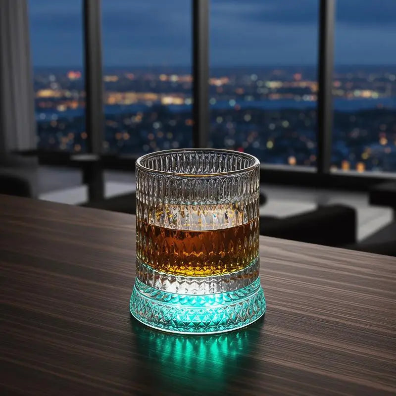 Rotating Glass Cup | 360° Base & Illuminated Cup Pad | Home Drinkware & Parties