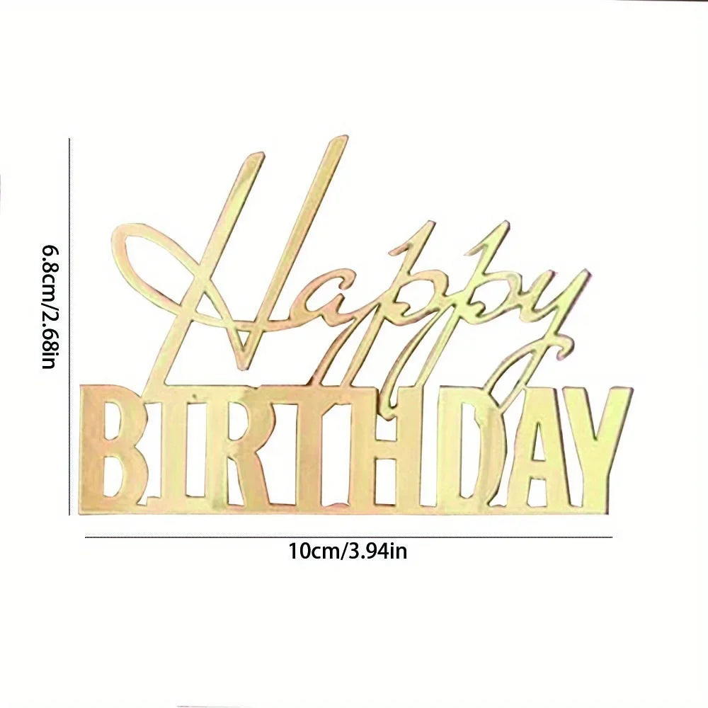 5pcs Happy Birthday Cake Toppers Mirror Acrylic Side Cake Decorations for Birthday Cake Decor Party Decorations