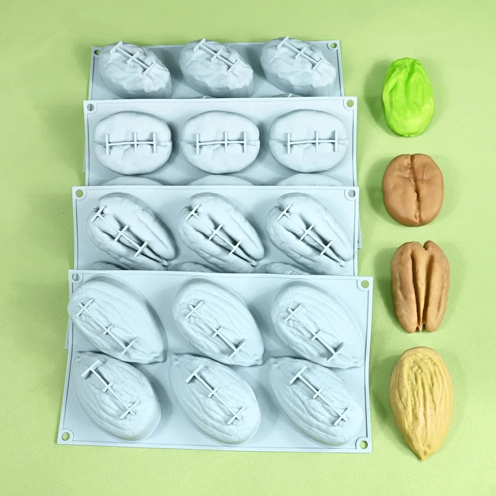 DIY Silicone Mold Nut-Shaped Pistachio/Almond/Pecan/Coffee Bean Mousse Mold Candles Chocolate Ice Mould Kitchen Cake Decor Tool