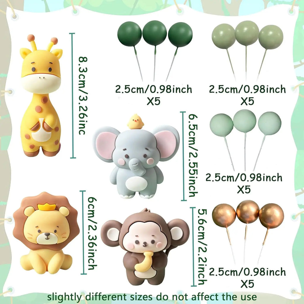 24PCS Cute Jungle Baby Shower Cake Decoration Safari Animals Cake Decoration Giraffe Monkey Elephant Lion Cake Topper