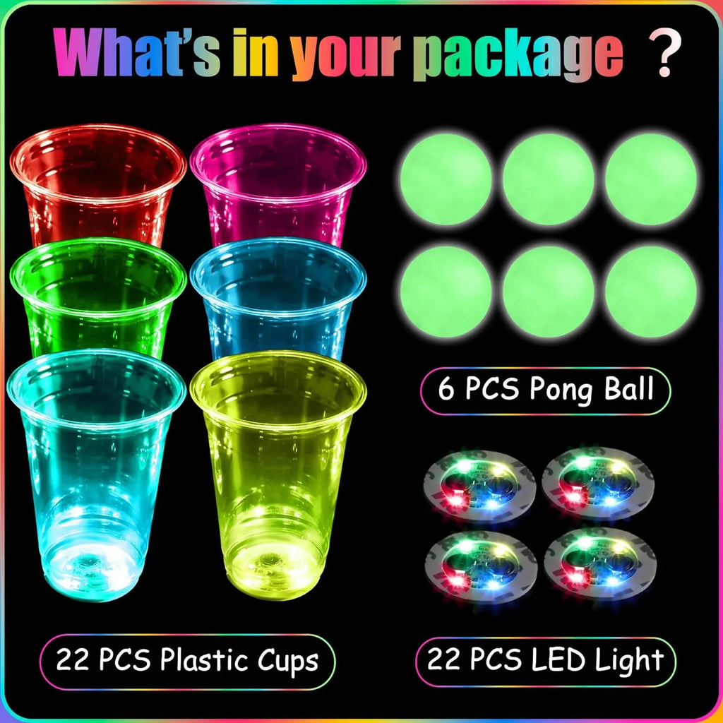 LED Party Pong Set | 50-Piece Cups, Lights & Balls Kit | Parties & Game Nights
