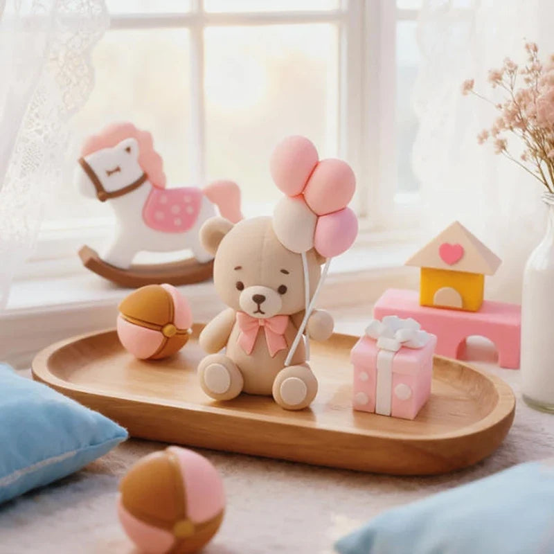 Pink Bear Dolls Cake Topper Girl Birthday Party Cake Decor Kids Birthday Cake Bakings Baby Shower Gifts Wedding Cake Decoratings