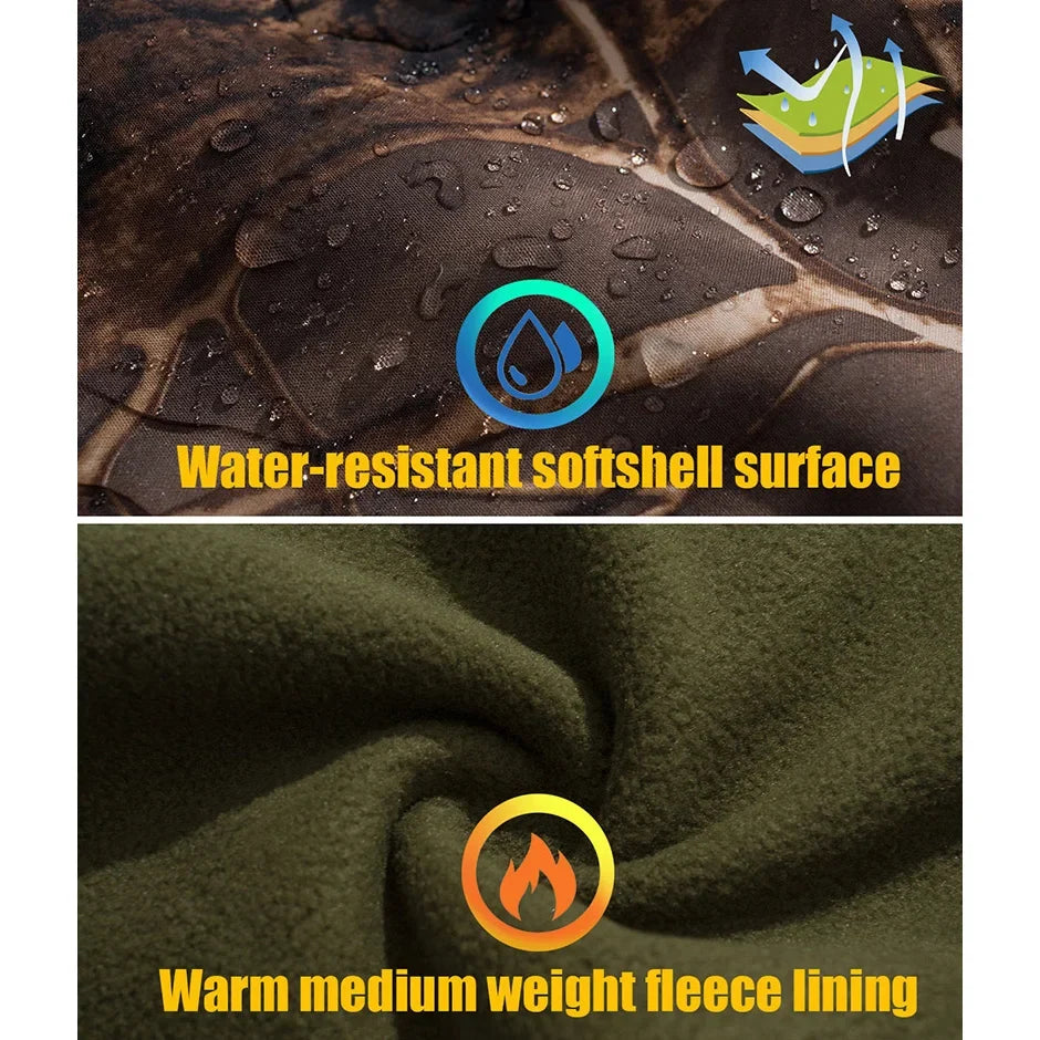 Silent Softshell Camouflage Hunting Jacket Men Waterproof Fleece Hooded Hunting Clothes Warm Outdoor Hiking Tactical Coat