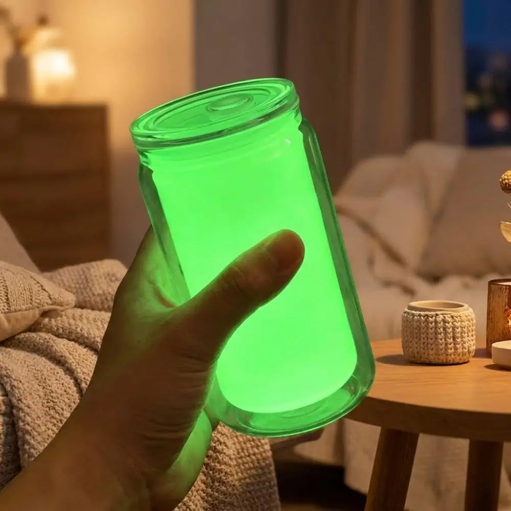 16oz Capacity Glow in the Dark Straw Cup Double Wall Leak-Proof Luminous Coffee Cup Fluorescent Splash Proof Water