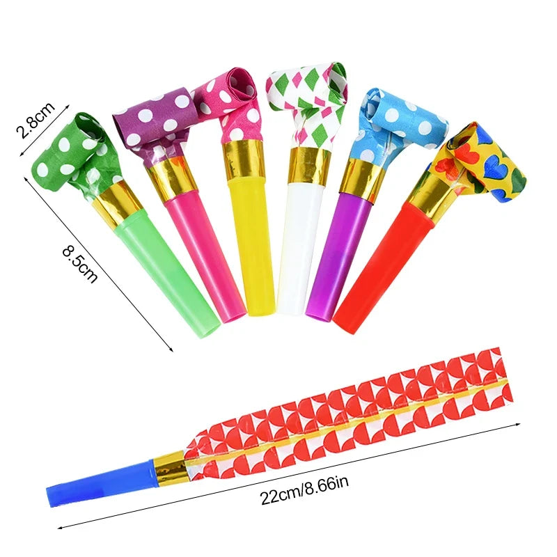 10/100pcs Colorful Blowout Whistle Blow Roll Toy Kids Birthday Party Favors Gifts Cheer Props Pinata Filler Baby Shower