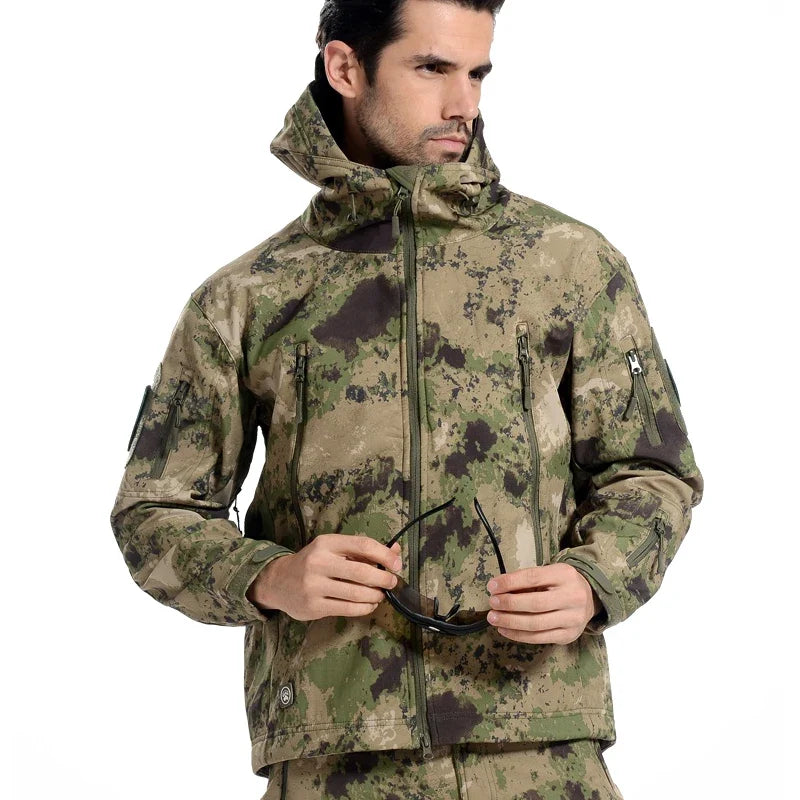 Lurker Soft Shell Camouflage Jacket Men Waterproof Hunting Clothing Warm Camo Tactical Jackets Outdoor Combat Hoodie Coat