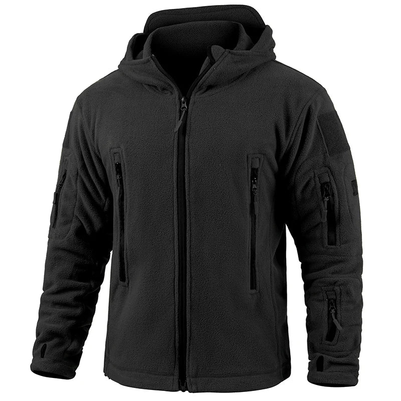 Men's Warm Tactical Fleece Jacket Zip Up Thicken Polar Hoodie Winter Outdoor Sport Hiking Hooded Coat Multi-Pocket