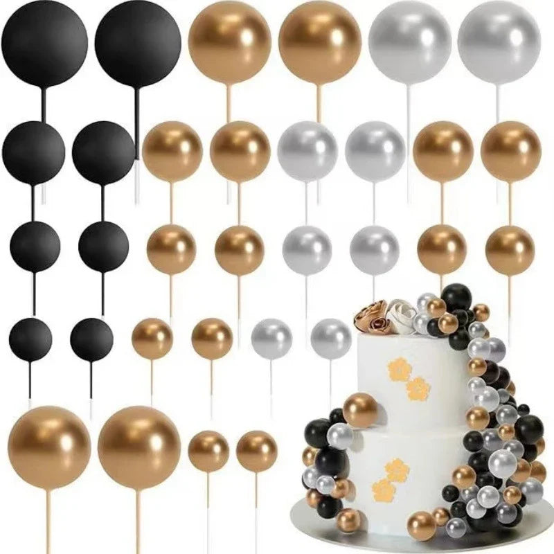 32Pcs Ball Cake Toppers Mini Balloon Cake Topper Sticks Cupcake Foam Ball Kids Jungle Birthday Party Cake Decoration Baby Shower