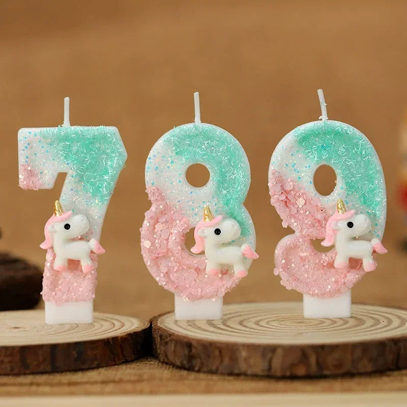 Birthday Candle 0-9 Number Birthday Party Cake Candle Pink Unicorn Birthday Candles for Cake Blue Children's Birthday Decor
