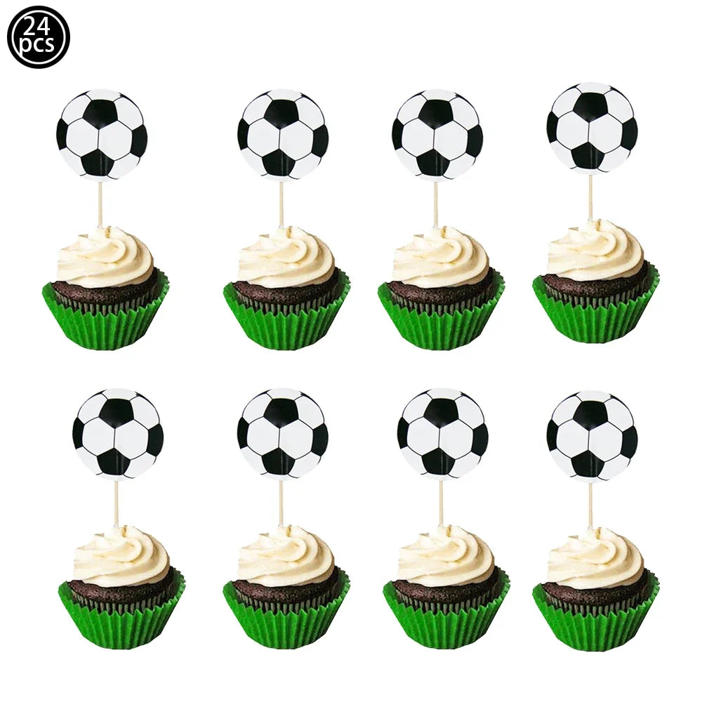 Soccer Ball Cake Topper Decorations Cupcakes Toppers Happy Birthday Sign Decor Football Theme Boy Girl Birthday Party Supplies