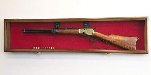 Single Rifle Display Case Wall Rack Cabinet w/ UV Protection - Lockable, Walnut