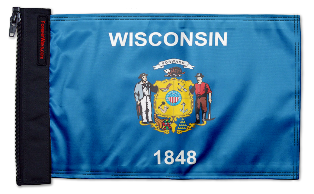 State Flag Wisconsin 12"x18" Forever Wave Flag for Golf Carts
