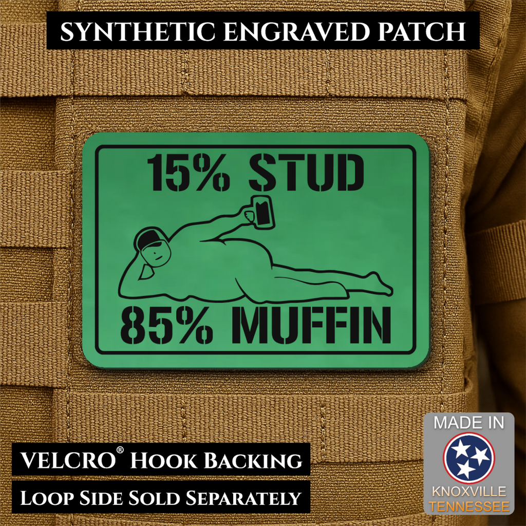 15% Stud 85% Muffin Funny Dad Bod Morale Patch, 2x3" | Made in USA | VELCRO® Brand Hook Backing