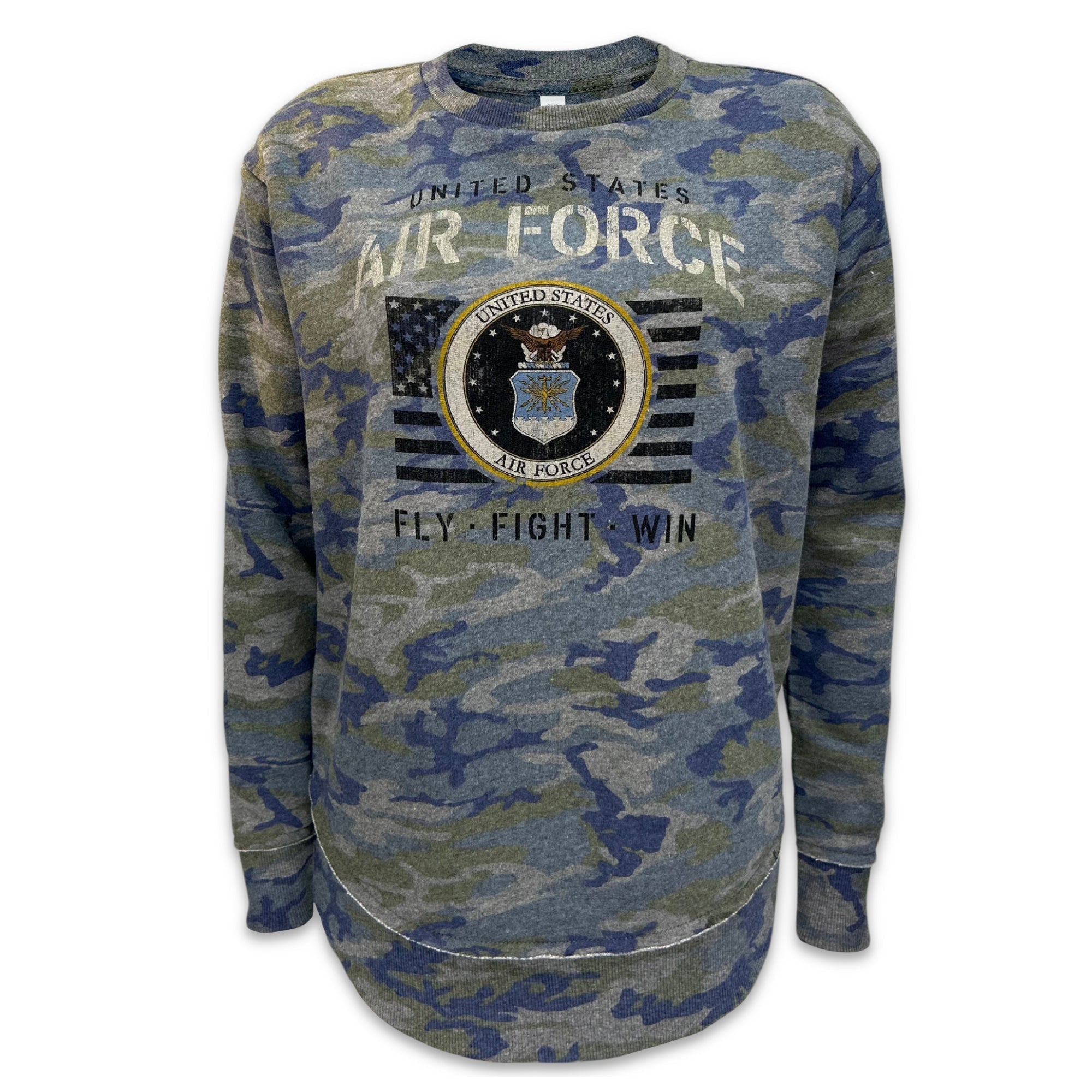Air Force Ladies Vintage Stencil Fleece Crewneck (Camo)