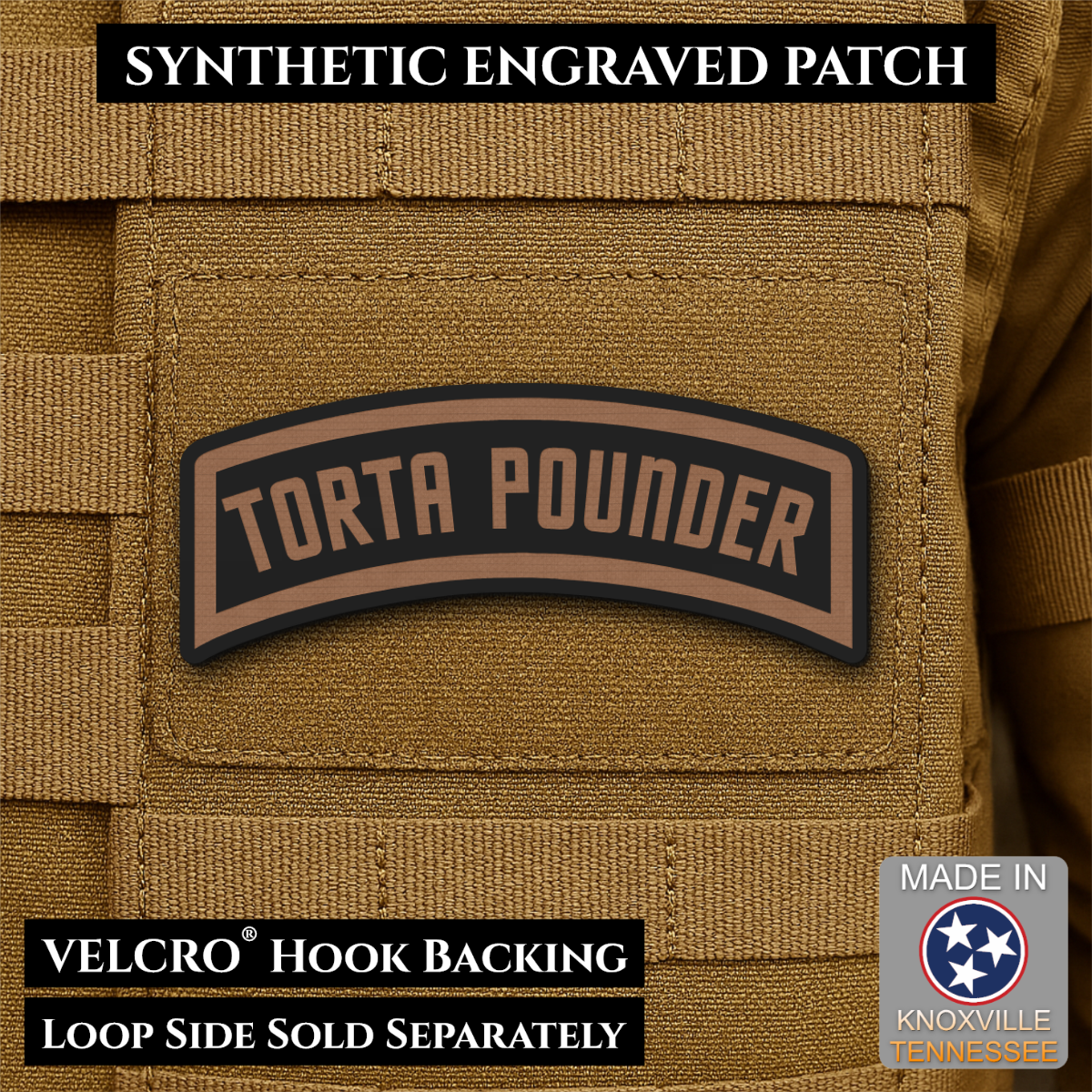 Torta Pounder Rocker Tab Funny Morale Patch, 1x2.6" | Made in USA | VELCRO® Brand Hook Backing