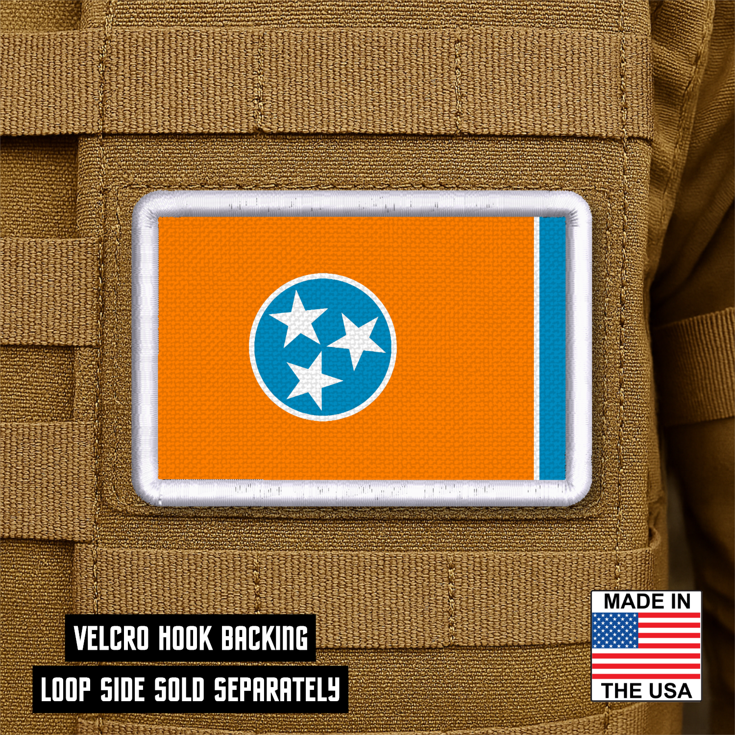 Tennessee Orange & Summitt Blue Flag Patch 2"x3" Hook & Loop | Made in USA | Pro-Print Canvas