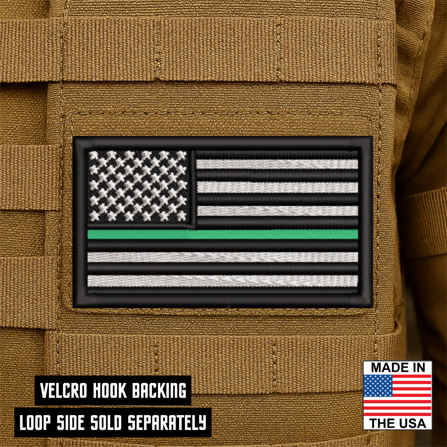 Thin Green Line American Flag Patch | Made in USA | VELCRO® Brand Hook Backing
