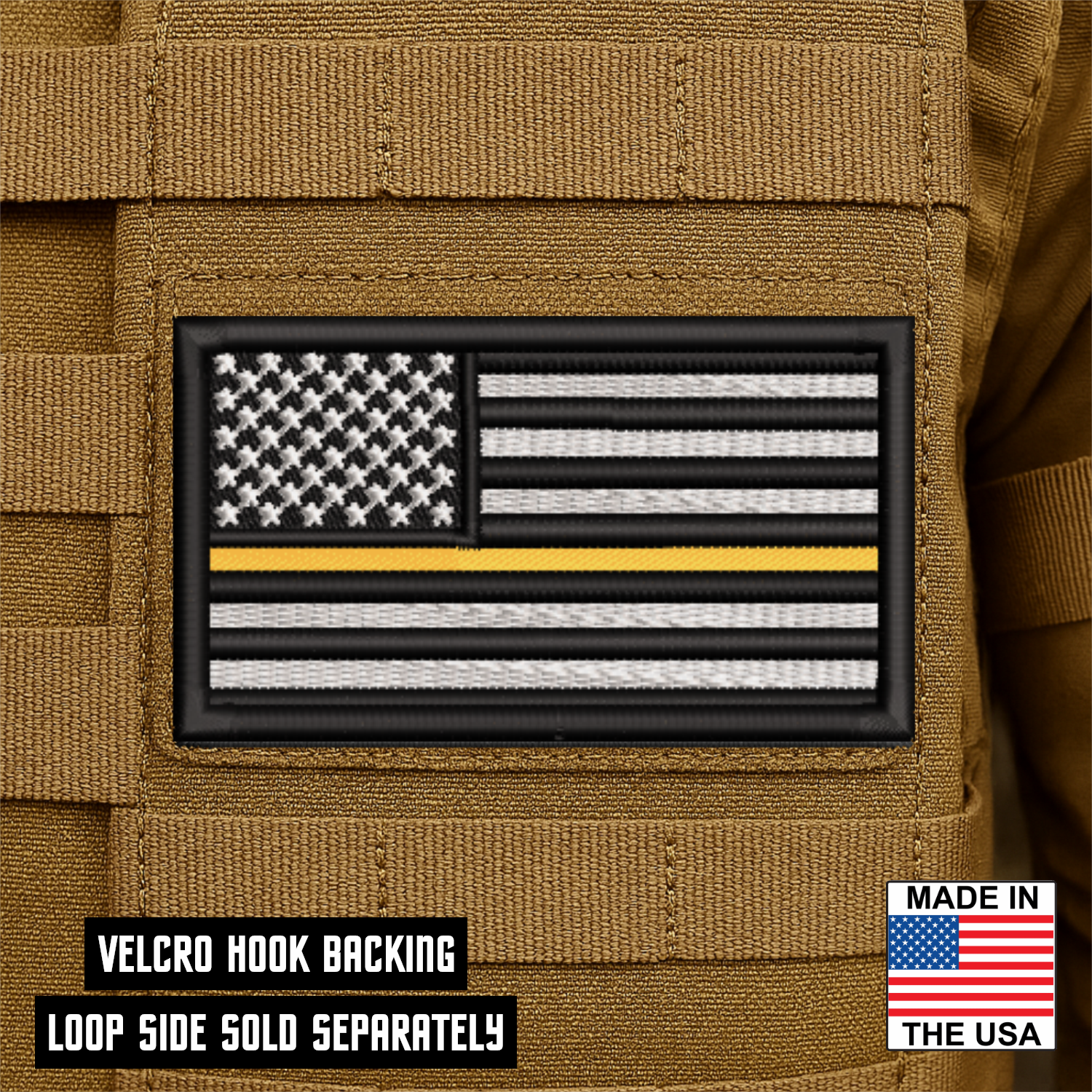 Thin Yellow Line American Flag Patch | Made in USA | VELCRO® Brand Hook Backing