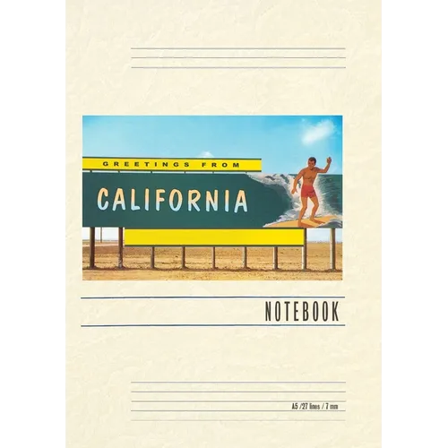 Vintage Lined Notebook Greetings from California, Surfer on Billboard