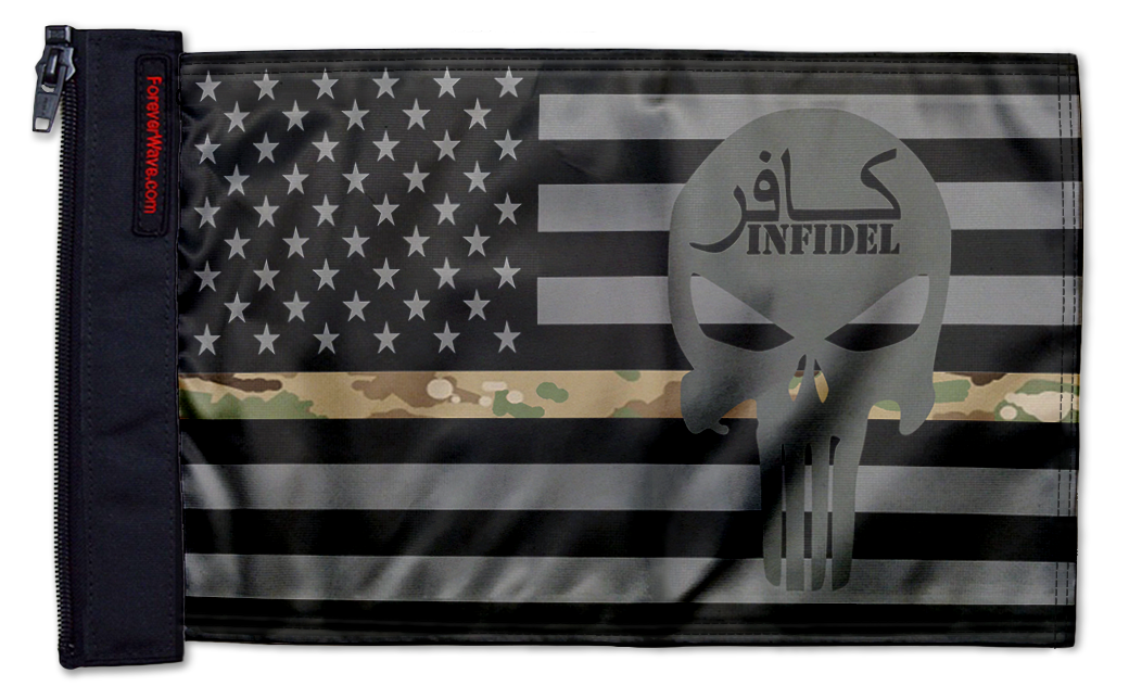 USA Subdued Thin Camo Line Infidel 12"x18" Forever Wave Flag for Jeep Wrangler LJ 2003-2006