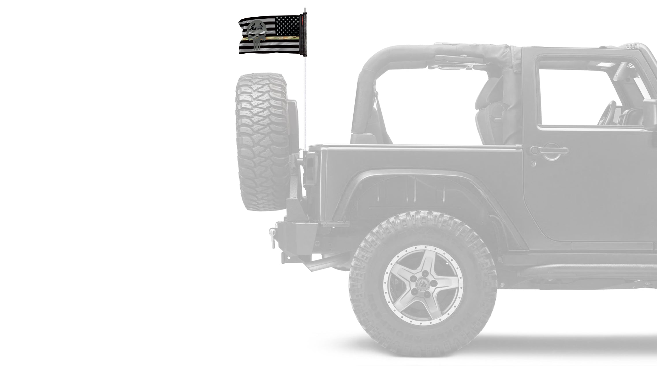 USA Subdued Thin Camo Line Infidel 12"x18" Forever Wave Flag for Jeep Wrangler LJ 2003-2006