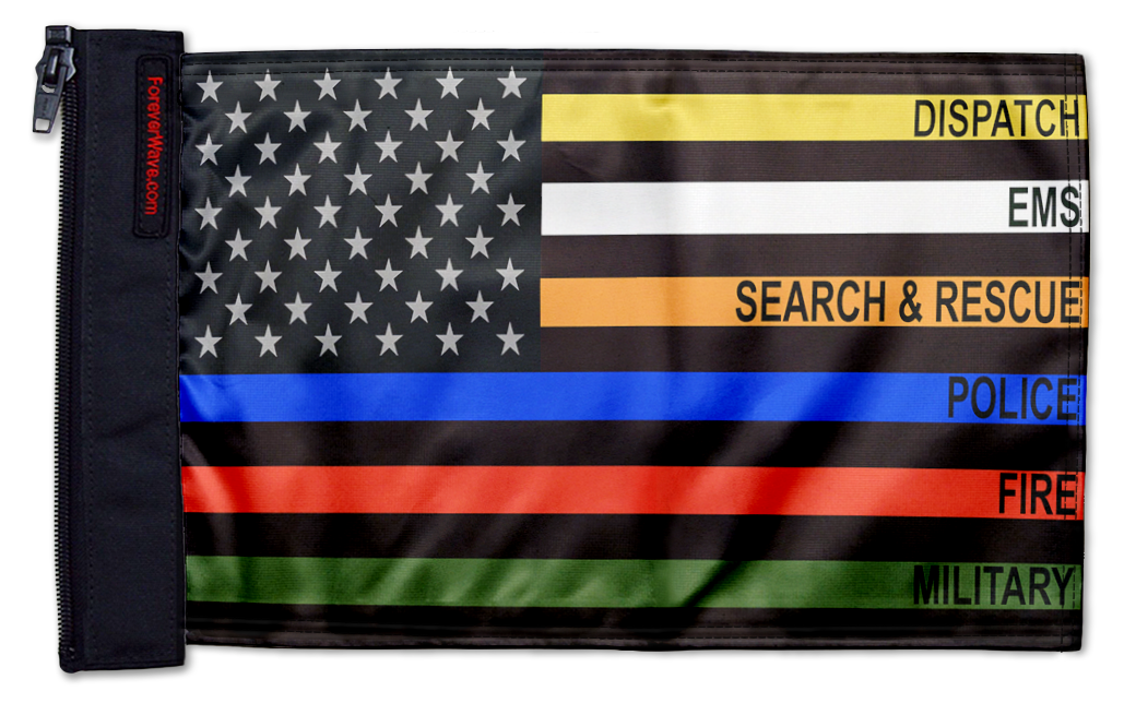 USA Subdued First Responders 12"x18" Forever Wave Flag for Golf Carts