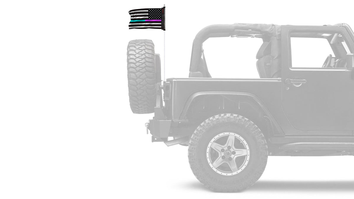 USA Subdued Thin Purple-Teal Line 12"x18" Forever Wave Flag for Jeep Wrangler TJ 1996-2006