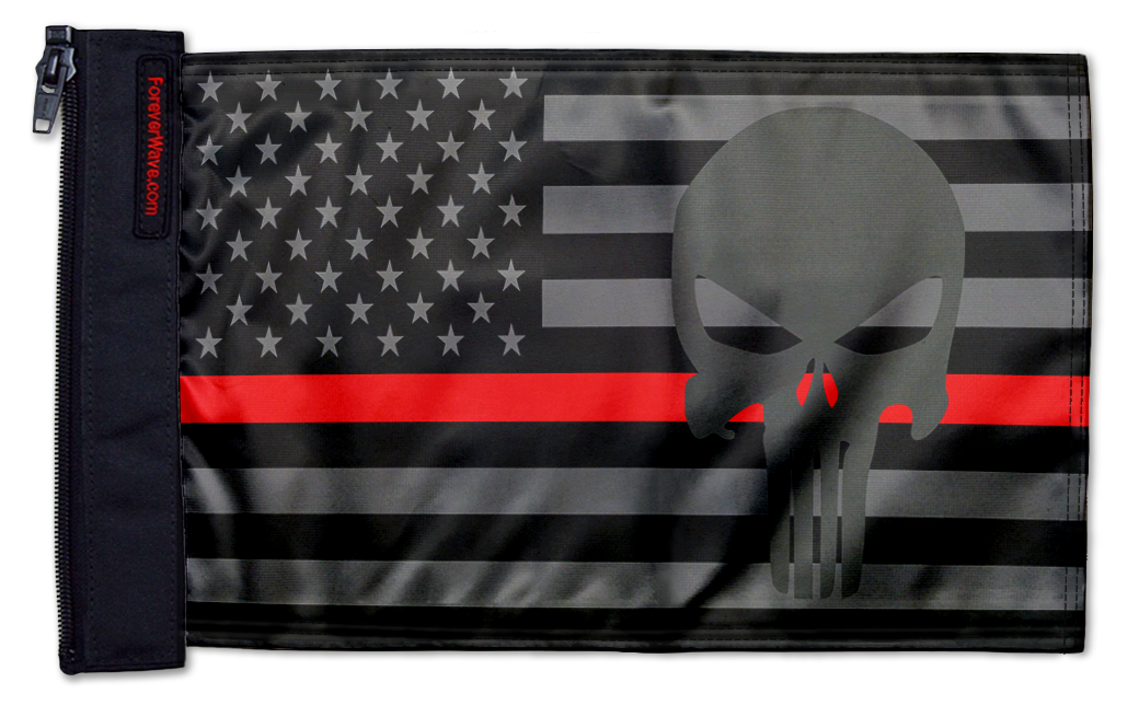 USA Subdued Thin Red Line Punisher 12"x18" Forever Wave Flag for Golf Carts