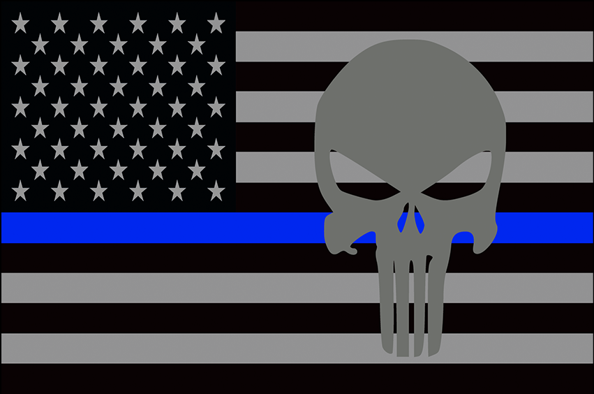 USA Subdued Thin Blue Line Punisher 12"x18" Forever Wave Flag for Golf Carts