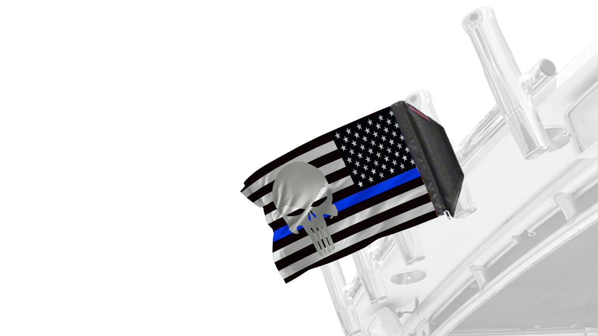 USA Subdued Thin Blue Line Punisher 12"x18" Forever Wave Flag for Boats