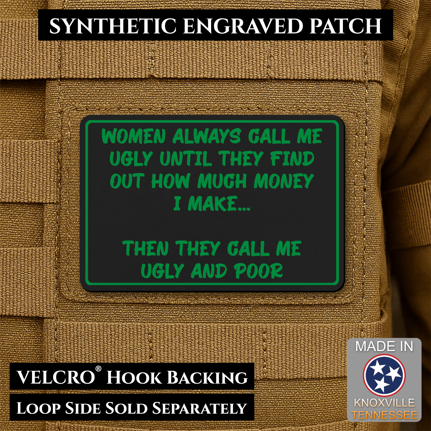 Ugly and Poor Funny Morale Patch | Made in USA | VELCRO® Brand Hook Backing