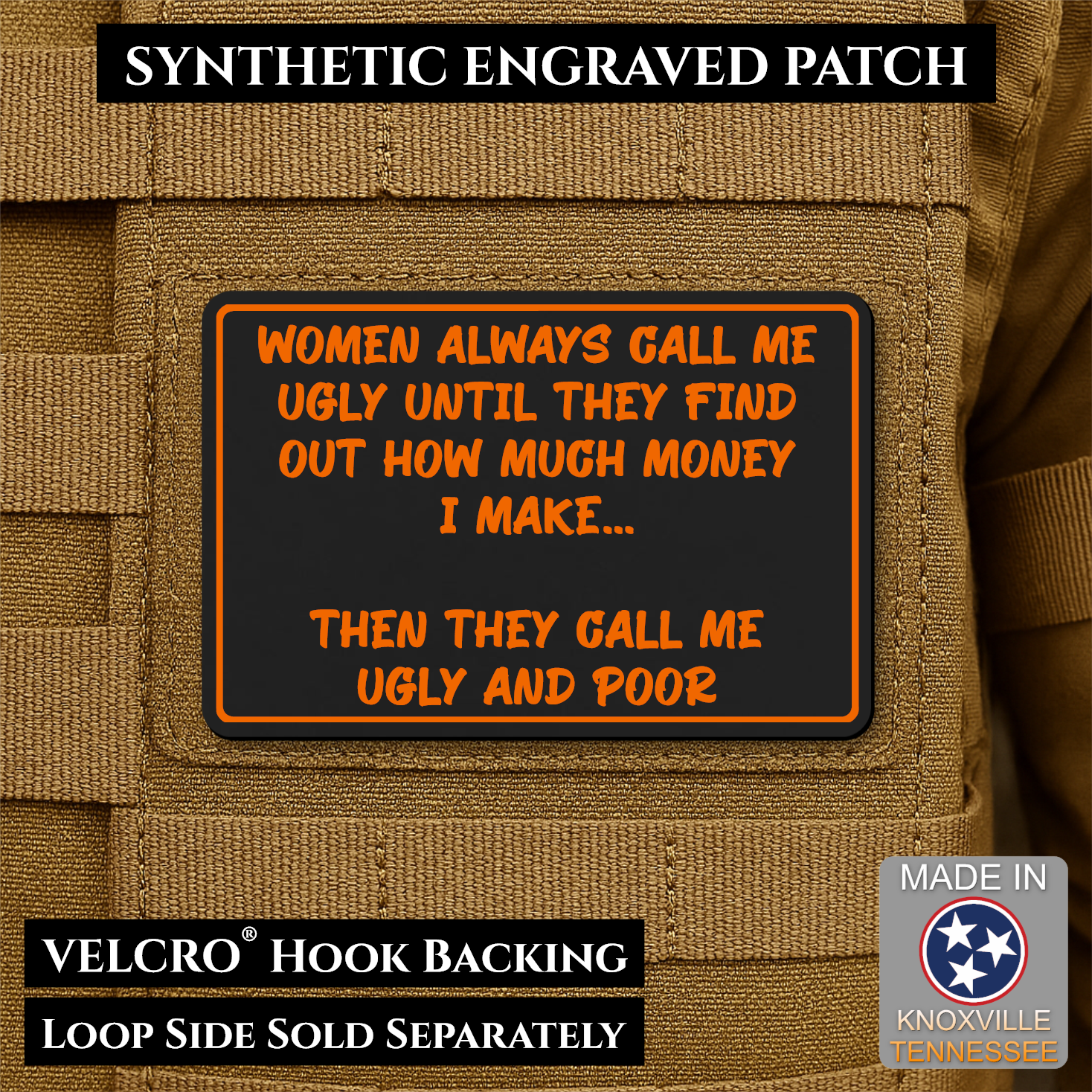Ugly and Poor Funny Morale Patch | Made in USA | VELCRO® Brand Hook Backing