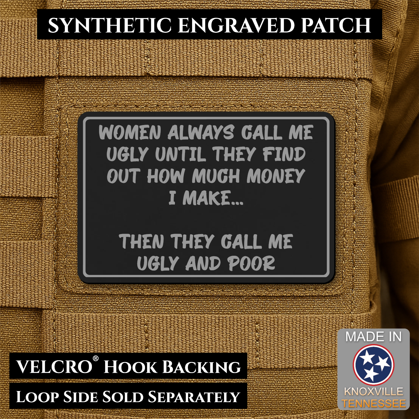 Ugly and Poor Funny Morale Patch | Made in USA | VELCRO® Brand Hook Backing