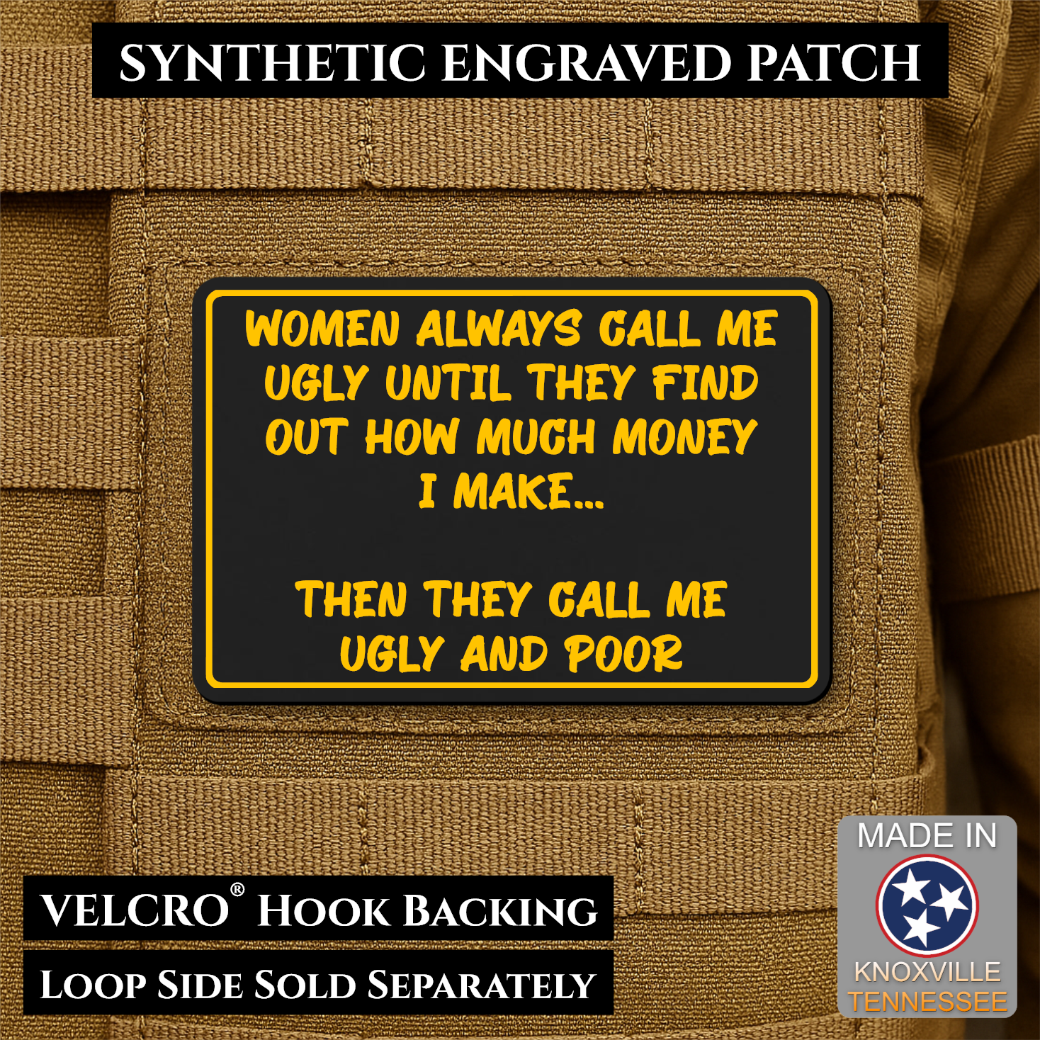 Ugly and Poor Funny Morale Patch | Made in USA | VELCRO® Brand Hook Backing