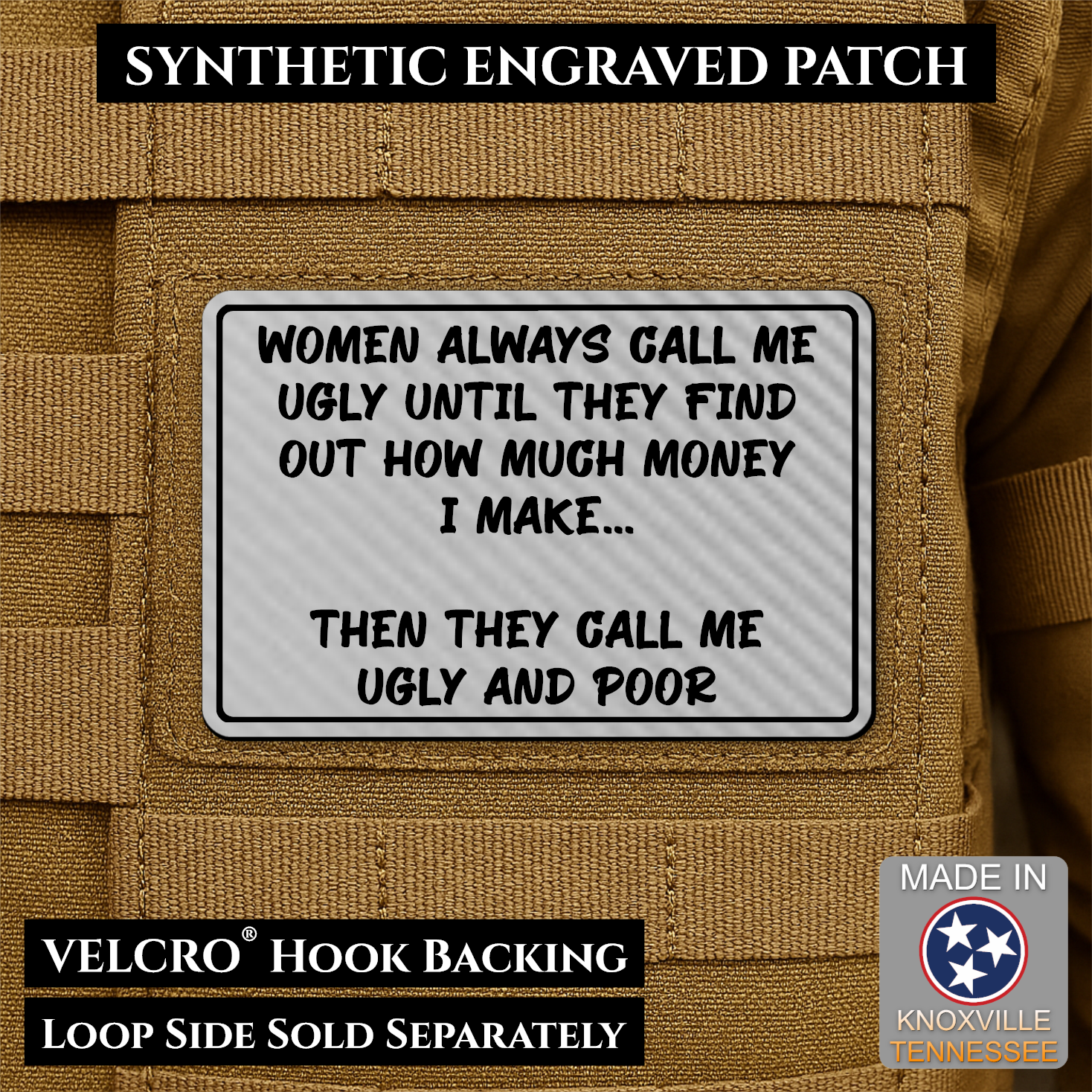 Ugly and Poor Funny Morale Patch | Made in USA | VELCRO® Brand Hook Backing