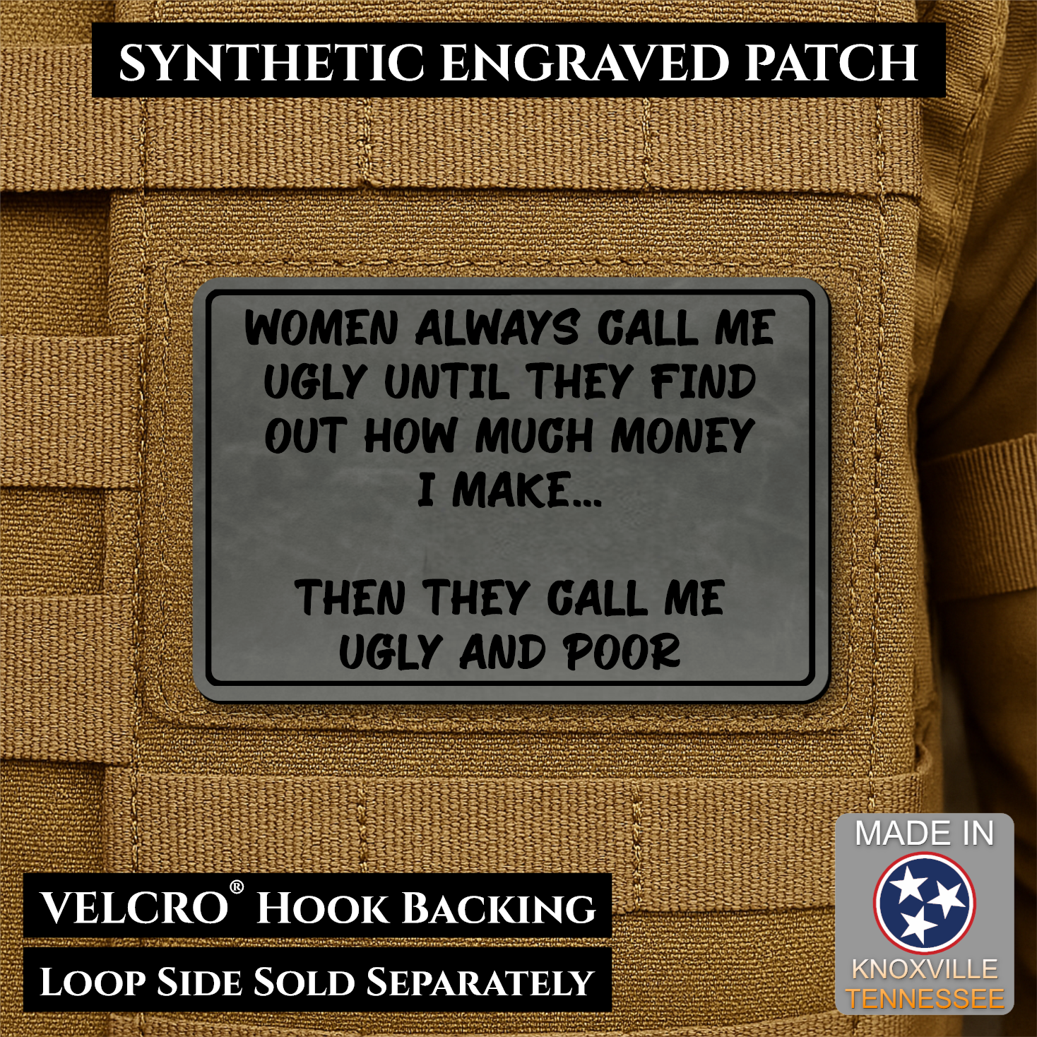 Ugly and Poor Funny Morale Patch | Made in USA | VELCRO® Brand Hook Backing